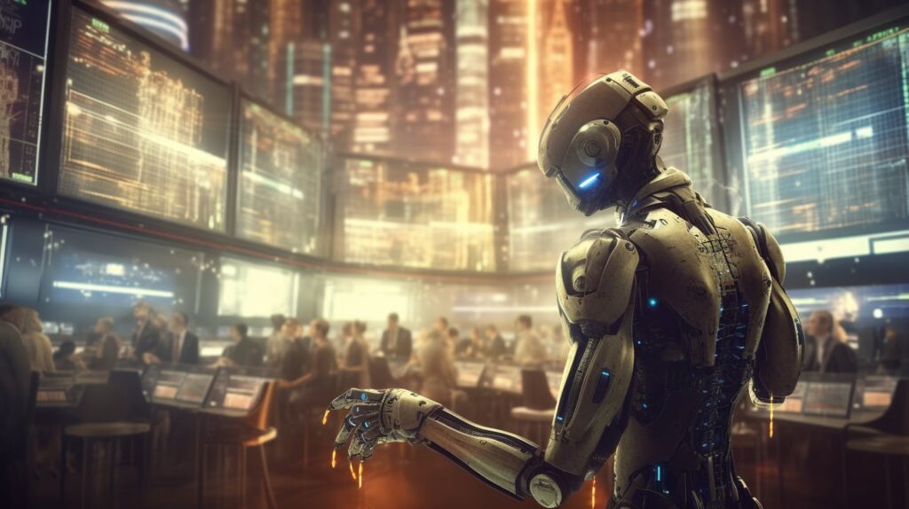robot on the trading flood