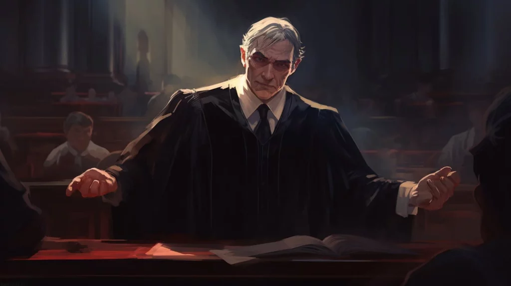 A judge is looking menacingly