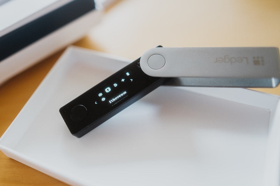 Ledger Nano S. With the screen highlighting Ethereum.